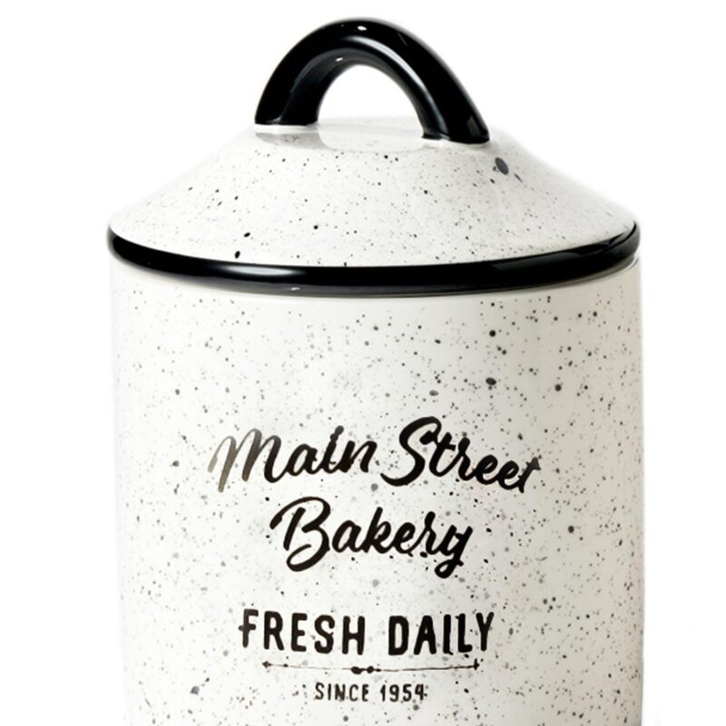 American Atelier, Round, White Ceramic Kitchen Canisters with Lids(Main Street Bakery), Set of 3 - Image 3