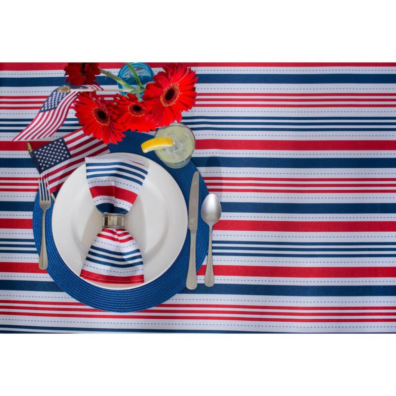 Americana Patriotic Stripe Outdoor Round Tablecloth 60 - Image 3
