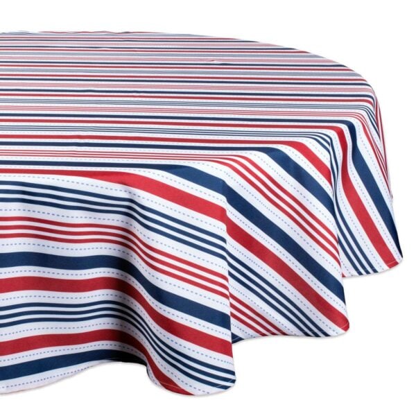 Americana Patriotic Stripe Outdoor Round Tablecloth 60