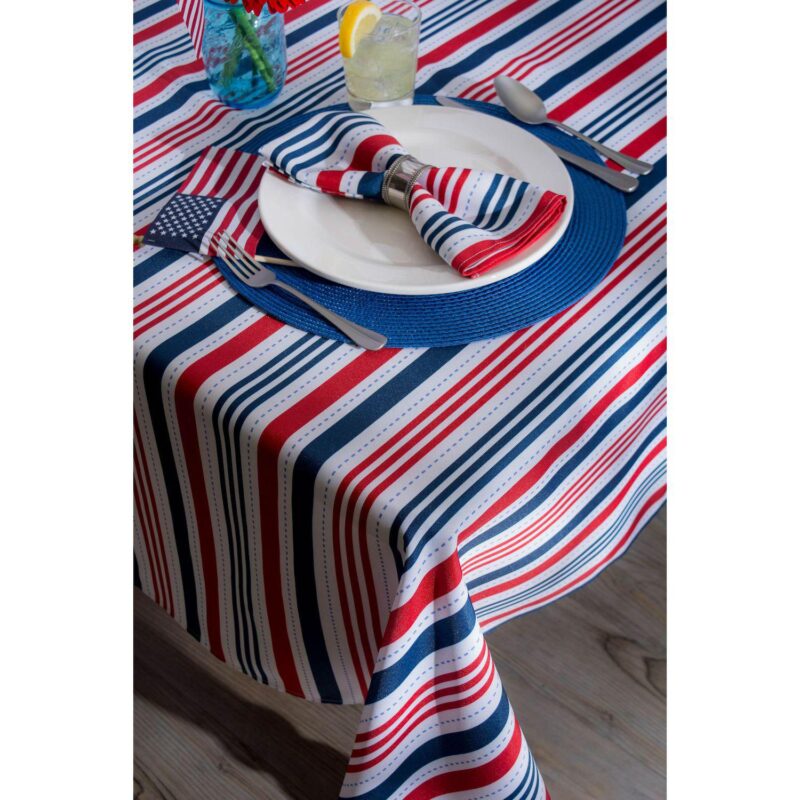 Americana Patriotic Stripe Outdoor Round Tablecloth 60 - Image 4