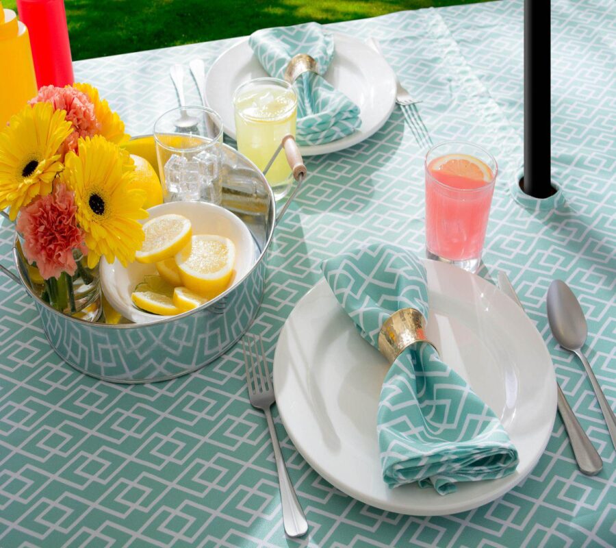 Aqua Blue and White Diamond Pattern Outdoor Rectangular Tablecloth 60 x 84 - Image 4