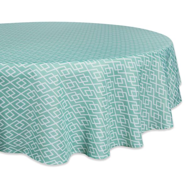 Aqua Blue and White Diamond Pattern Outdoor Round Tablecloth 60