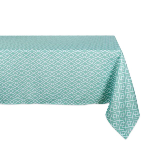 Aqua Blue and White Diamond Pattern Outdoor Rectangular Tablecloth 60 x 84