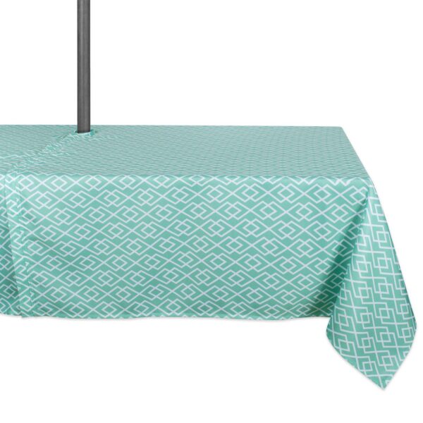 Aqua Green and White Diamond Pattern Outdoor Rectangular Tablecloth with Zipper 60 x 84