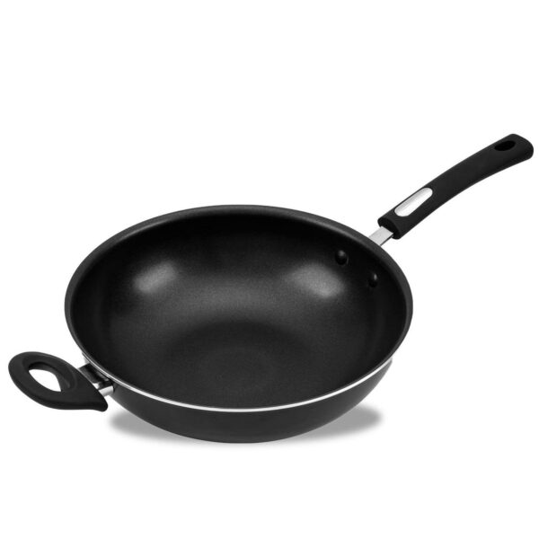 Aramco Hamilton Beach 12 Inch Wok Aluminum Nonstick Coating, Soft Touch Bakelite Handle, Black