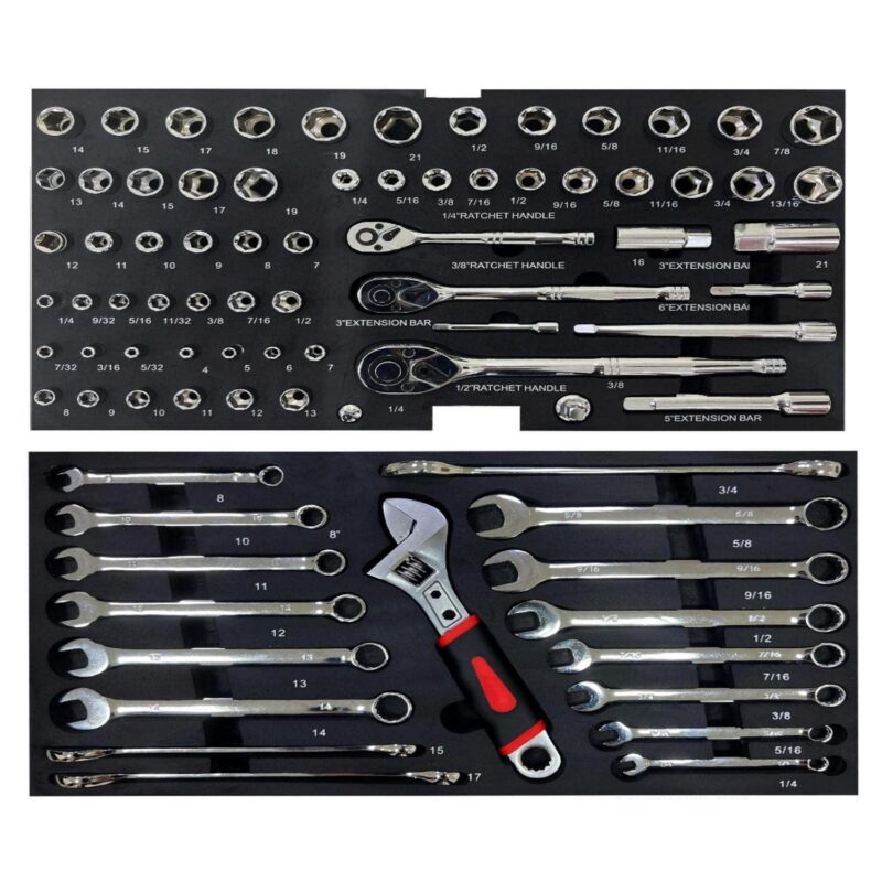 Aukfa 439-Piece Mechanics Tool Set, 3 Drawer Tool Organizer Metal Box w/ Tool Kit for Home, Auto Repair, Red - Image 8