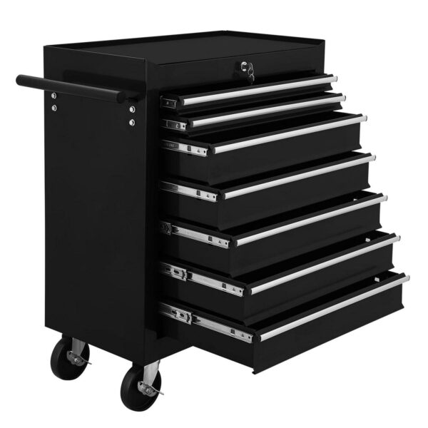 Aukfa Tool Chest, 24.5 in 7-Drawer Steel Rolling Tool Box on Wheels for Workshop Garage, Black