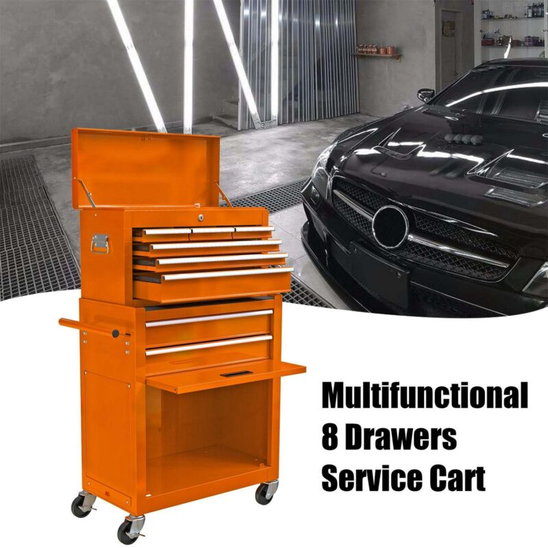 Aukfa Tool Chest, 2 in 1 Steel Rolling Tool Box and Cabinet On Wheels for Garage, 8-Drawer, Orange - Image 22