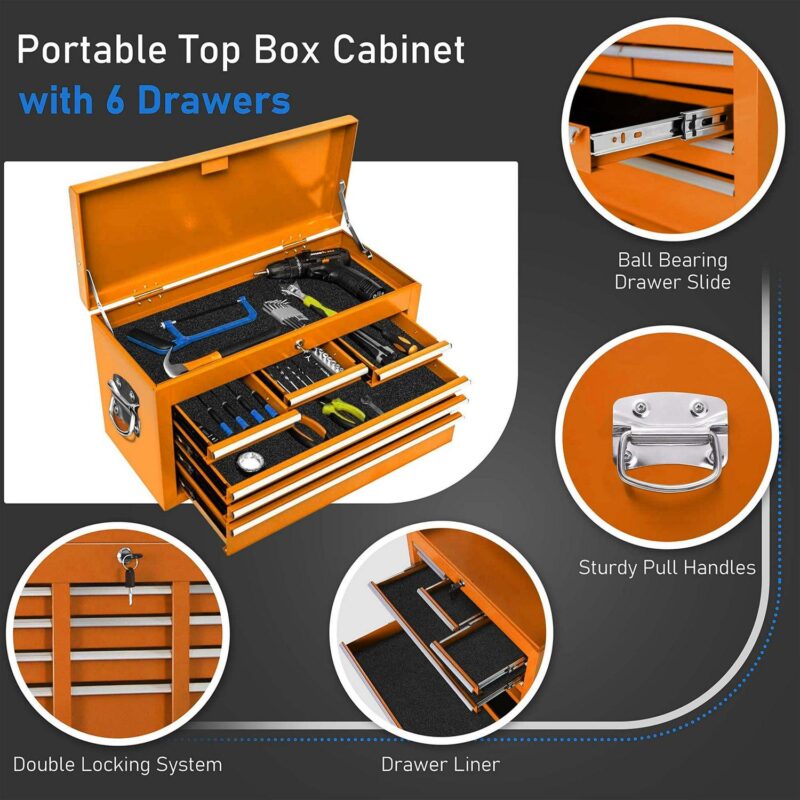 Aukfa Tool Chest, 2 in 1 Steel Rolling Tool Box and Cabinet On Wheels for Garage, 8-Drawer, Orange - Image 11