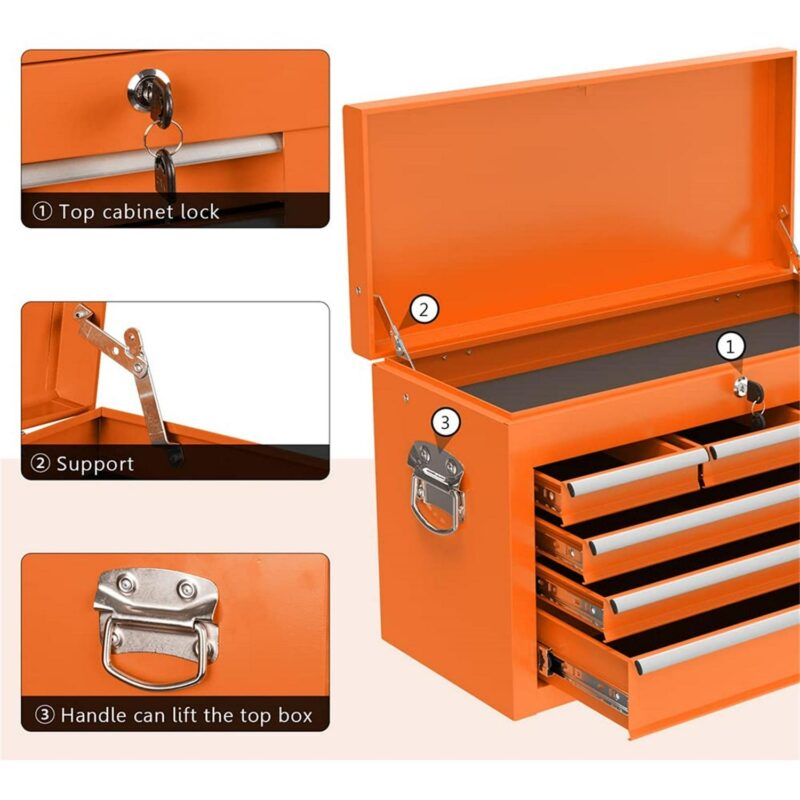 Aukfa Tool Chest, 2 in 1 Steel Rolling Tool Box and Cabinet On Wheels for Garage, 8-Drawer, Orange - Image 17