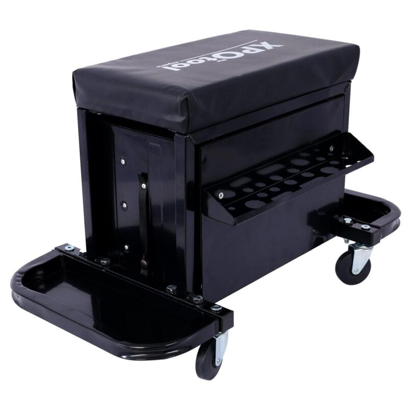 Aukfa Tool Chest Seat, Steel Rolling Tool Box with Wheels and Foldable Magnetic Storage Trays, 3-Drawers, 350LBS Capacity, Black - Image 8