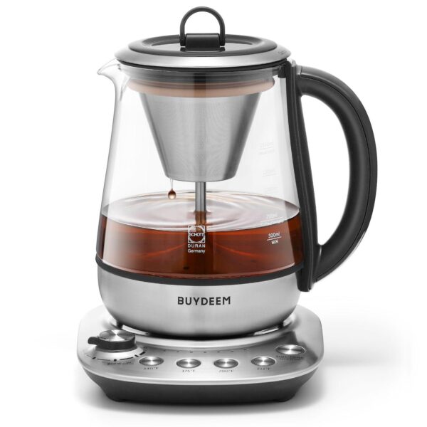 BUYDEEM K176 Tea Maker, 1.5L, Multifunctional Stainless Steel Kettle, Schott Glass, Auto Keep Warm