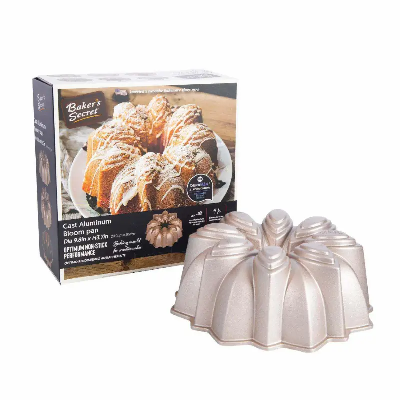 Baker's Secret Fluted Cake Pan, Cast Aluminum 2 Layers Nonstick Coating (Bloom) - Image 4