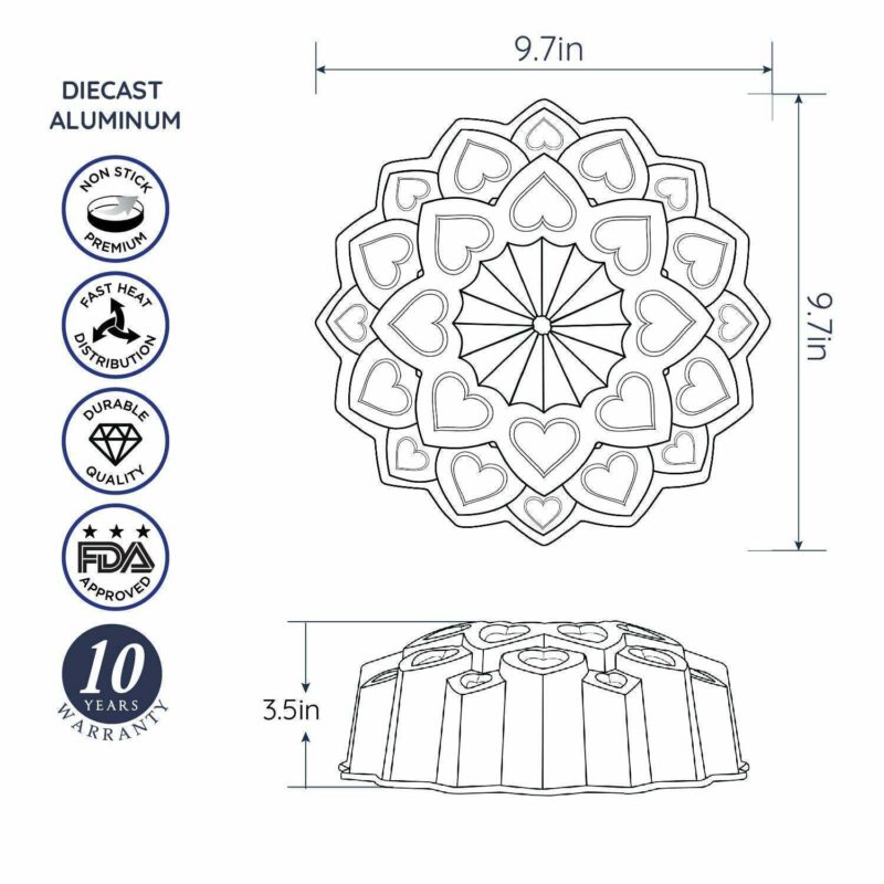Baker's Secret Fluted Cake Pan, Cast Aluminum 2 Layers Nonstick Coating (Amour) - Image 2