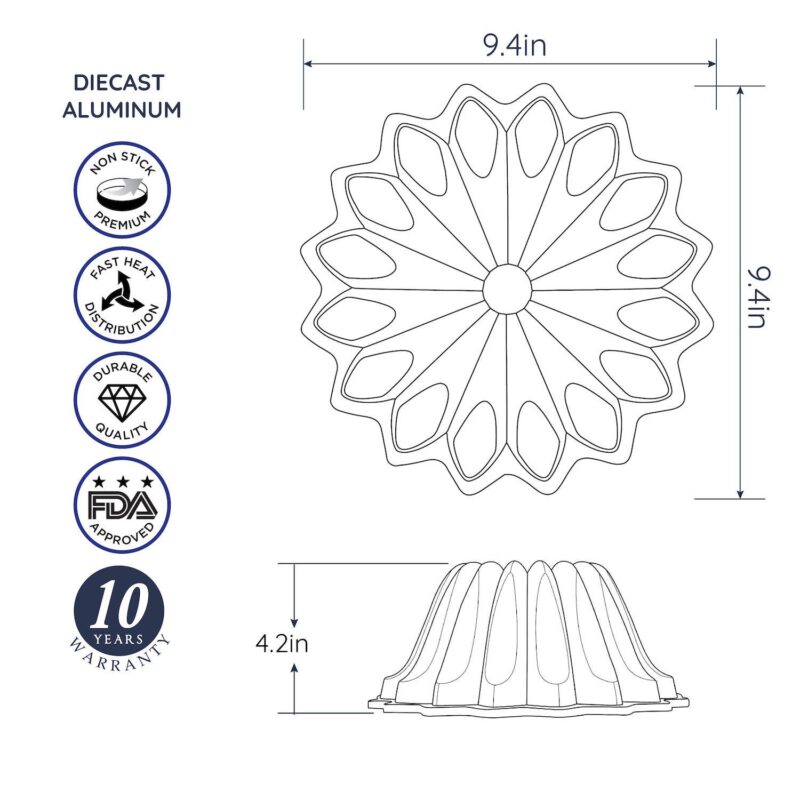Baker's Secret Fluted Cake Pan, Cast Aluminum 2 Layers Nonstick Coating (Spring Water) - Image 2