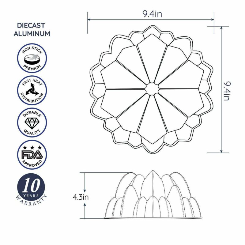 Baker's Secret Fluted Cake Pan, Cast Aluminum 2 Layers Nonstick Coating (Cascade) - Image 2