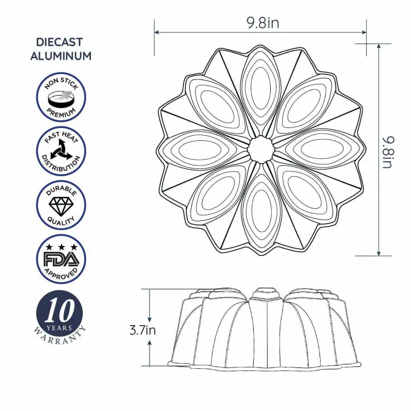 Baker's Secret Fluted Cake Pan, Cast Aluminum 2 Layers Nonstick Coating (Bloom) - Image 2