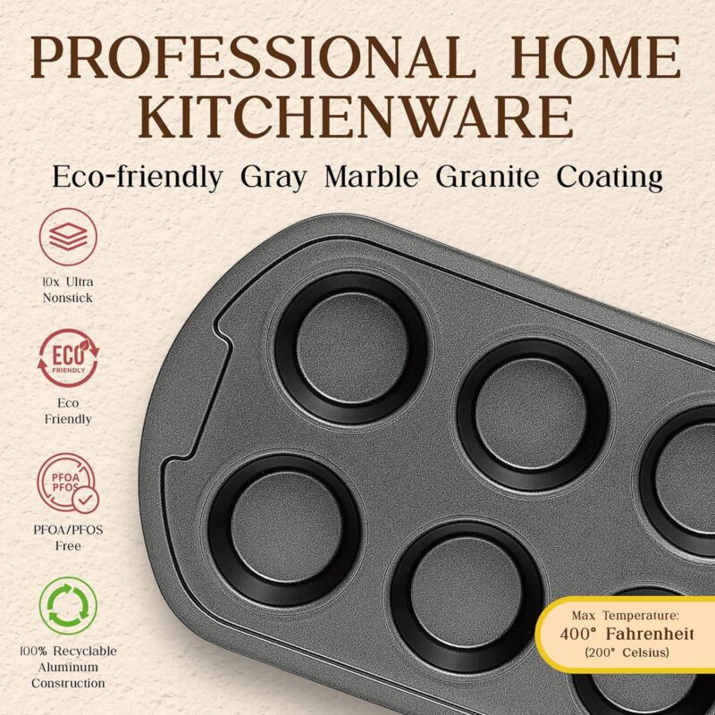 Bakken Swiss 20 Piece Nonstick Granite Cookware and Kitchen Set, Black - Image 3