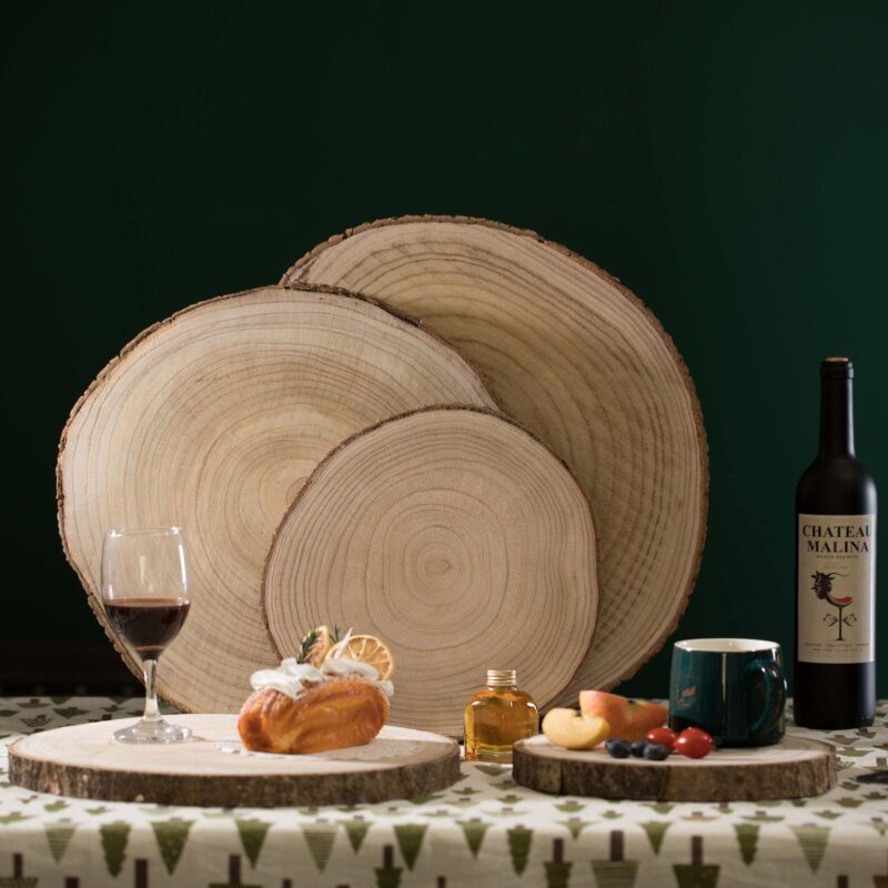 Barky Natural Wood Slabs Rustic Ornament Slice Tray Table Charger - Set of 5 - Image 2