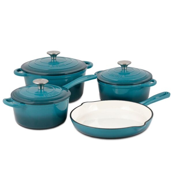 Basque Enameled Cast Iron Cookware Set, 7-piece Set, Nonstick, Oversized Handles, Oven Safe