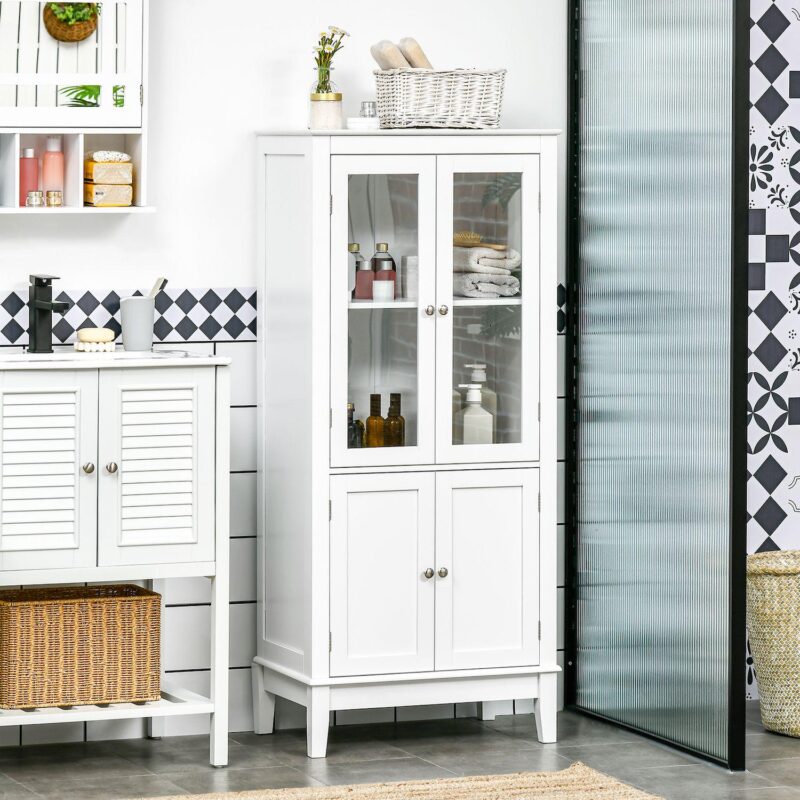 Bathroom Floor Cabinet Corner Unit With 4 Doors, Adjustable Shelves, White - Image 2