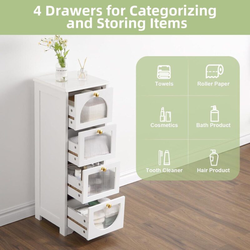 Bathroom Floor Cabinet with 4 Drawers, for Bathroom, Living Room, Apartment - Image 5