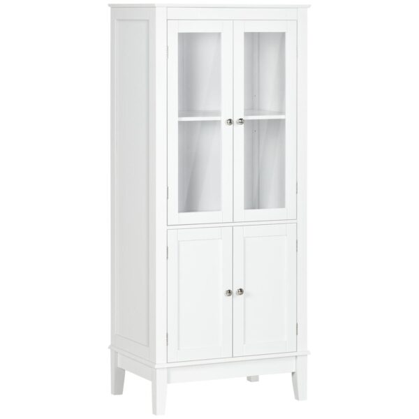 Bathroom Floor Cabinet Corner Unit With 4 Doors, Adjustable Shelves, White