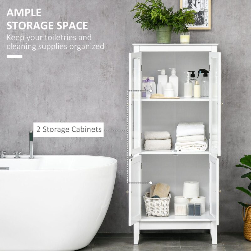 Bathroom Floor Cabinet Corner Unit With 4 Doors, Adjustable Shelves, White - Image 4
