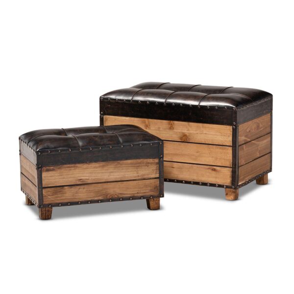 Baxton Studio Marelli Dark Brown 2-Piece Ottoman Set