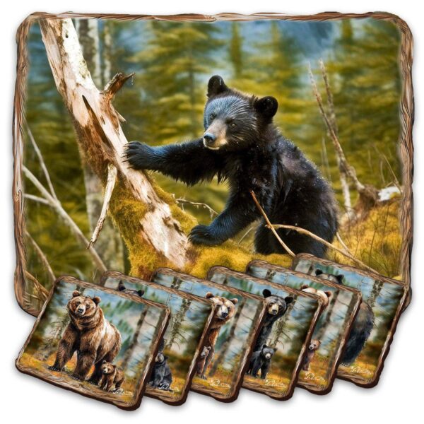 Bear Haven Wooden Cork Placemat And Coasters Gift Set Of 7