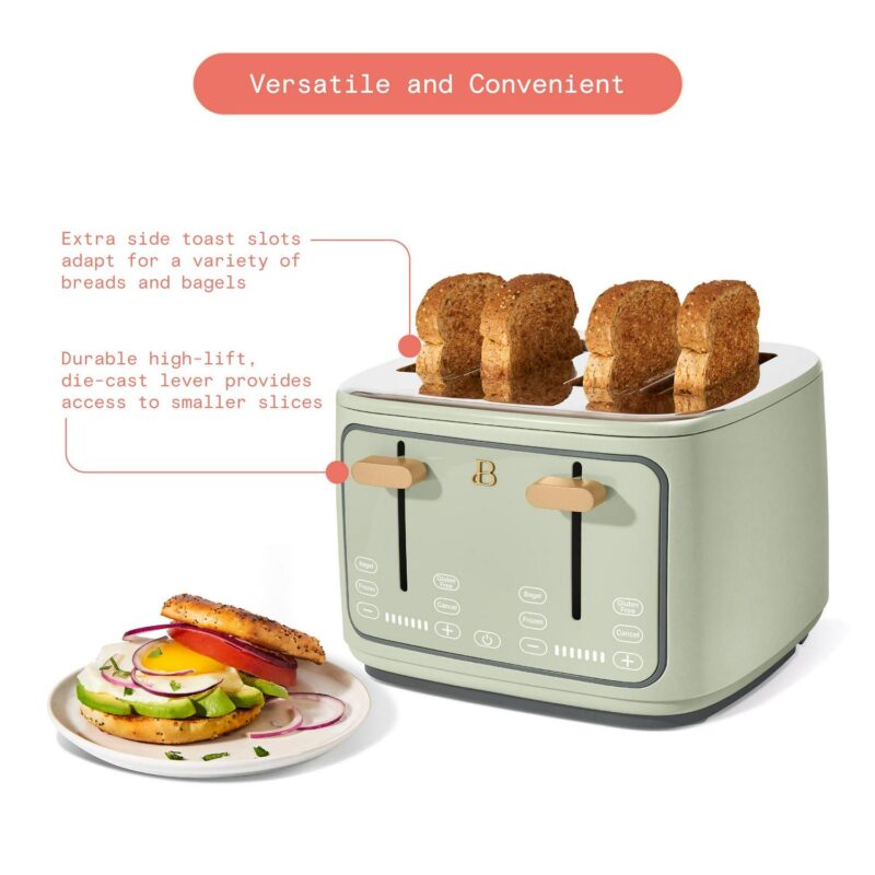 Beautiful 4-Slice Toaster with Touch-Activated Display, Sage Green by Drew Barrymore - Image 6
