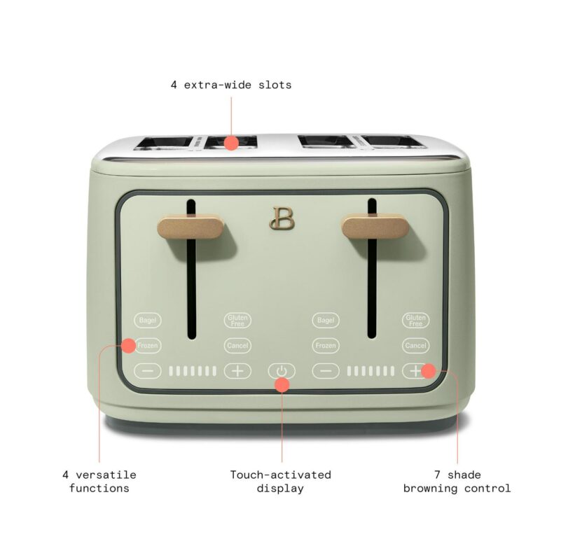 Beautiful 4-Slice Toaster with Touch-Activated Display, Sage Green by Drew Barrymore - Image 3
