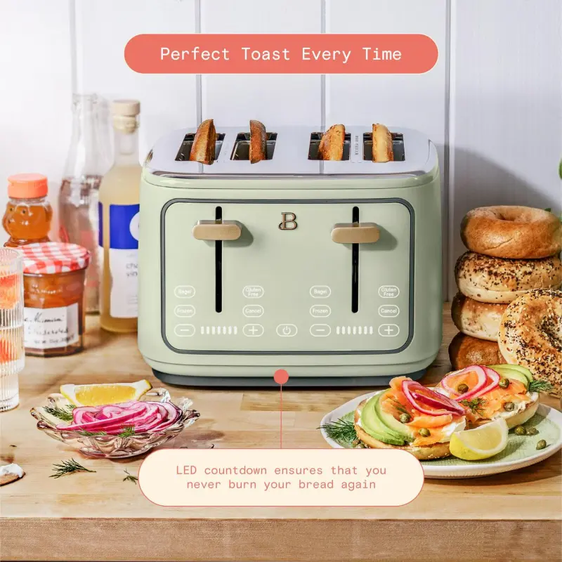 Beautiful 4-Slice Toaster with Touch-Activated Display, Sage Green by Drew Barrymore - Image 7