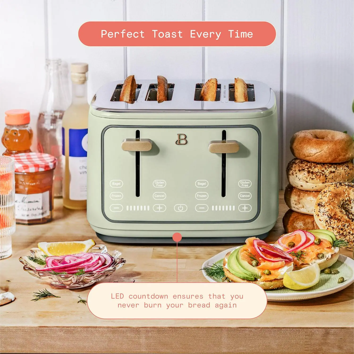 Beautiful 4-Slice Toaster with Touch-Activated Display, Sage Green by Drew Barrymore 7 Beautiful 4-Slice Toaster with Touch-Activated Display, Sage Green by Drew Barrymore - Image 7