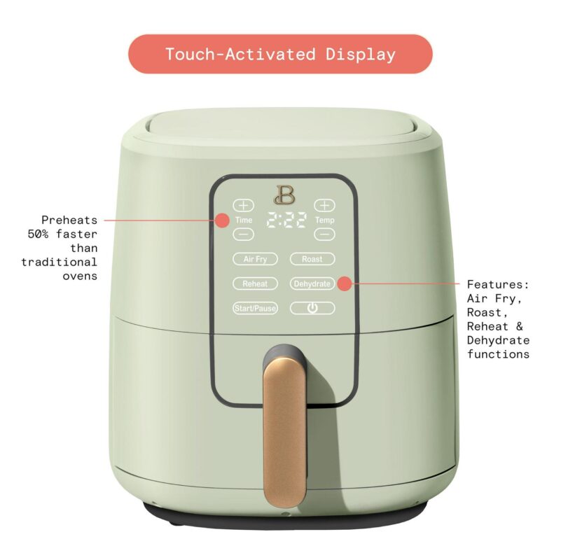 Beautiful 6 Qt Air Fryer with TurboCrisp Technology and Touch-Activated Display, Sage Green by Drew Barrymore - Image 3