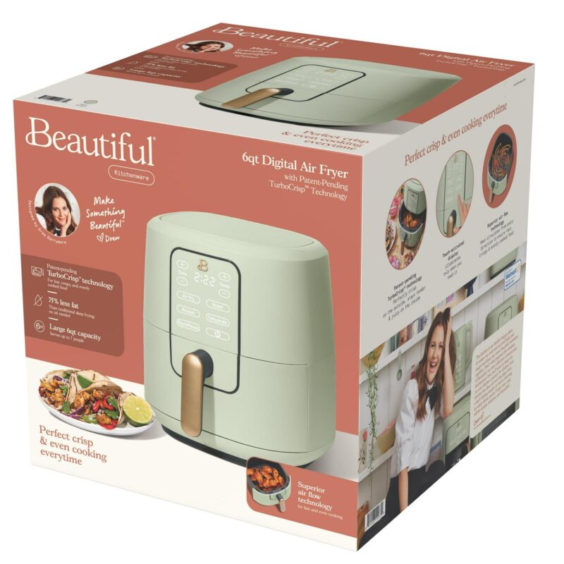 Beautiful 6 Qt Air Fryer with TurboCrisp Technology and Touch-Activated Display, Sage Green by Drew Barrymore - Image 9
