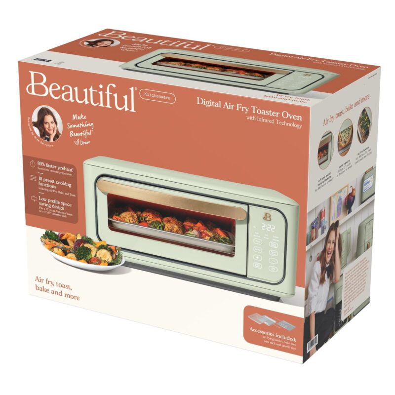 Beautiful Infrared Air Fry Toaster Oven, 9-Slice, 1800 W, Sage Green by Drew Barrymore - Image 14