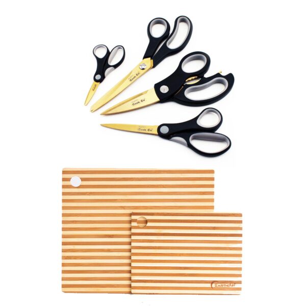 BergHOFF 6-pc. Bamboo Prep Board and Gold Scissors Set