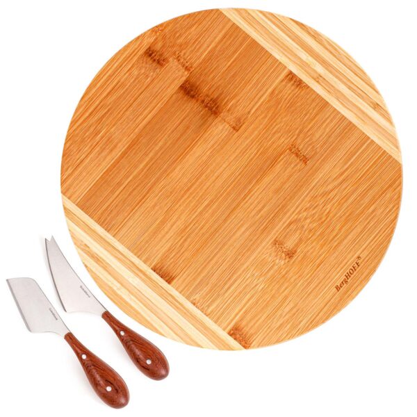 BergHOFF Aaron Probyn 3-Piece Cheese Knife and Round Bamboo Cutting Board Set