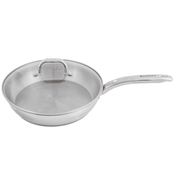 BergHOFF Belly Shape 18/10 Stainless Steel 10.5  2.5qt. Skillet with Glass Lid