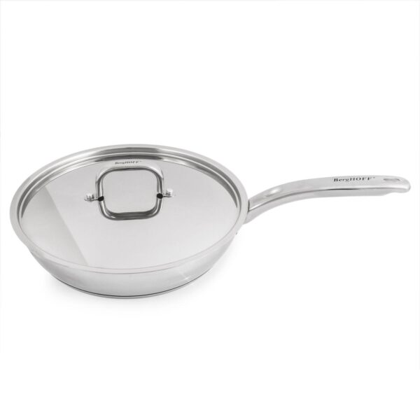 BergHOFF Belly Shape 18/10 Stainless Steel 10.5  2.5qt. Skillet with Stainless Steel Lid