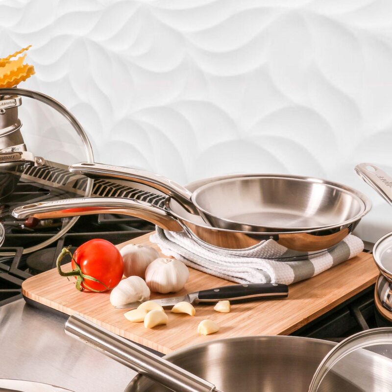 BergHOFF Belly Shape 18/10 Stainless Steel 10.5  2.5qt. Skillet with Glass Lid - Image 5