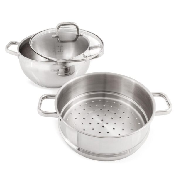 BergHOFF Belly Shape 3-pc. Stainless Steel Steamer Set with Glass Lid