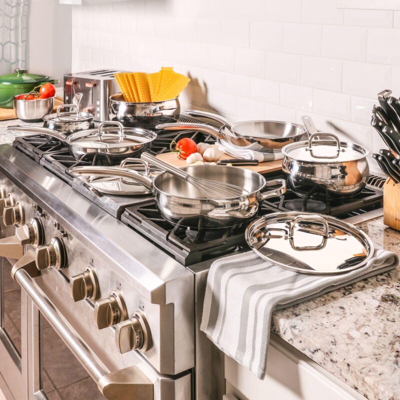 BergHOFF Belly Shape 18/10 Stainless Steel 10.5  2.5qt. Skillet with Stainless Steel Lid - Image 4