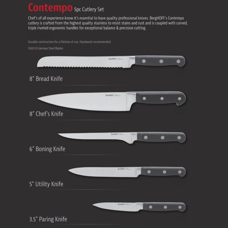 BergHOFF Essentials Contempo 6-Piece Stainless Steel Knife Set with Wood Case - Image 10