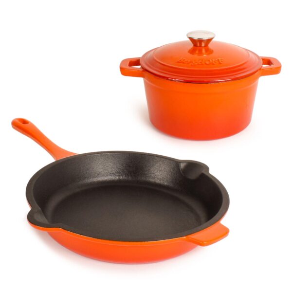 BergHOFF Neo 3 pc Cast Iron Cookware Set, Fry Pan and Round Dutch Oven