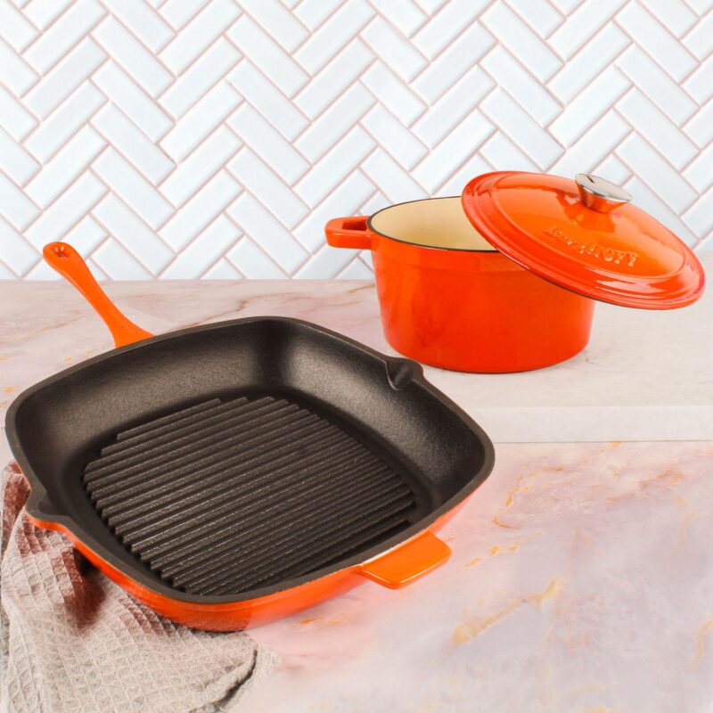 BergHOFF Neo 3 pc Cast Iron Cookware Set, Grill Pan and Round Dutch Oven - Image 2