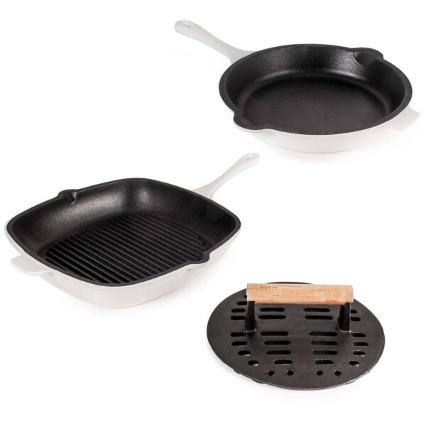 BergHOFF Neo 3-pc. Cast-Iron Frypan, Grill Pan and Slotted Steak Press Set