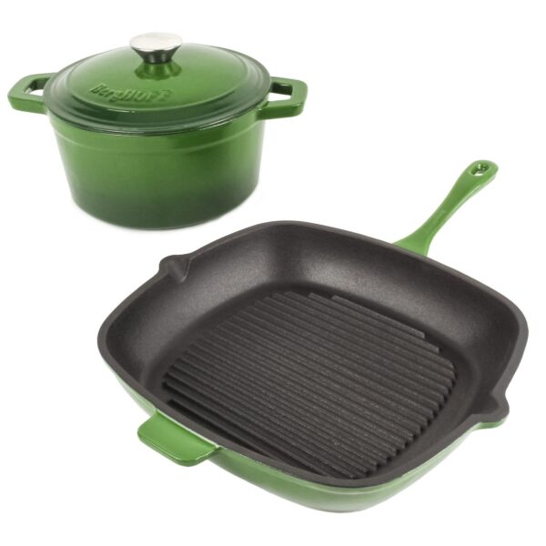 BergHOFF Neo 3 pc Cast Iron Cookware Set, Grill Pan and Round Dutch Oven