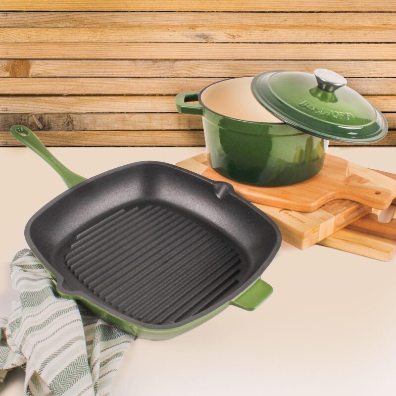 BergHOFF Neo 3 pc Cast Iron Cookware Set, Grill Pan and Round Dutch Oven - Image 2